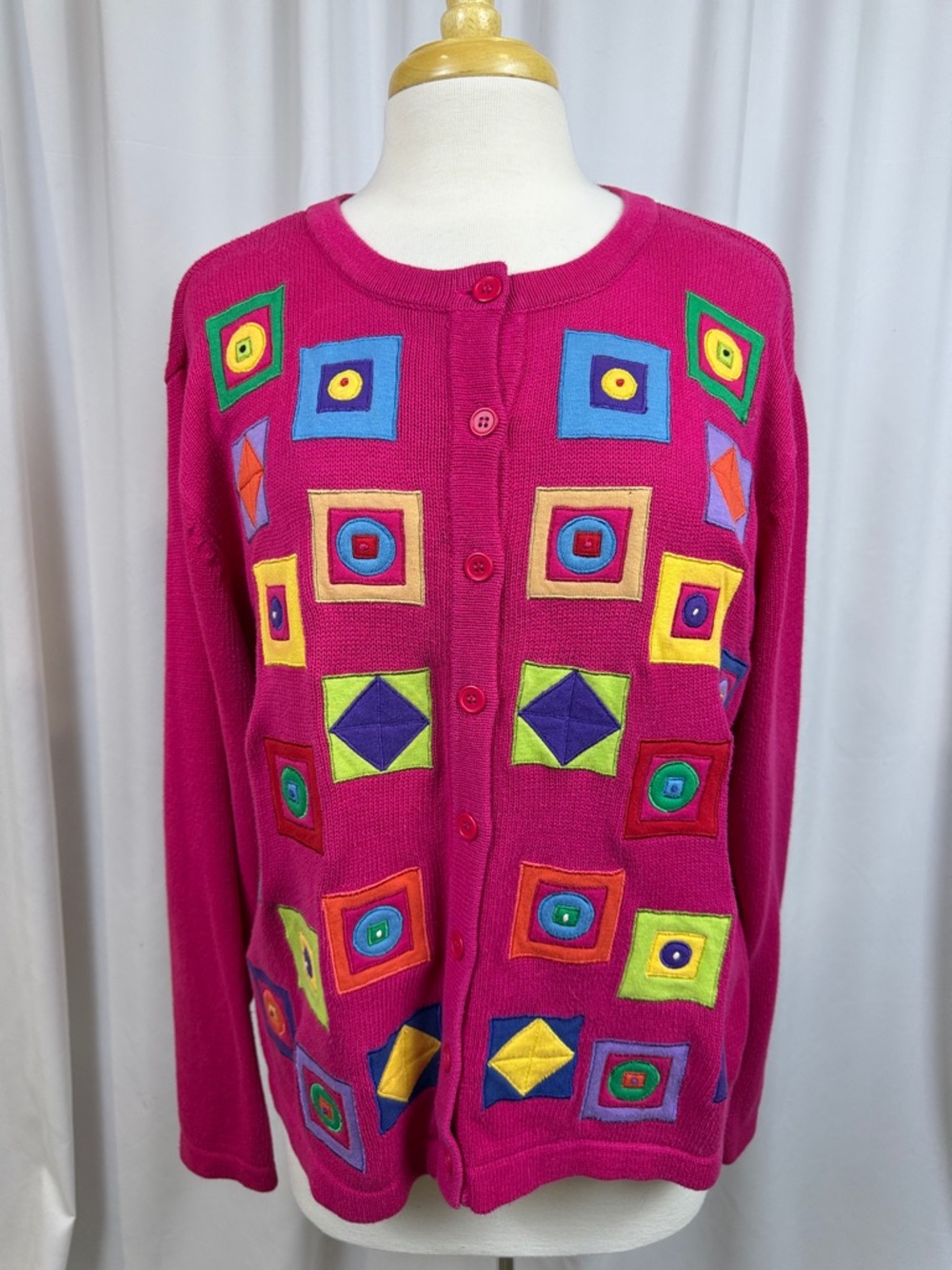 Bechamel Vibrant Colorful Hot Pink Knit Cardigan, XL